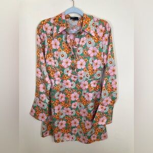 ASOS Design Retro Floral Print Collared Long Sleeve Mini Dress